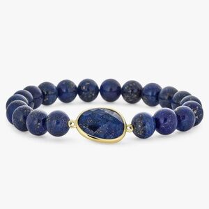 NEW 14k Gold Plated Faceted Large Gemstone Blue Lapis Beaded Bracelet